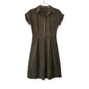 Vakko for I.N.C. | Olive Green Micro Suede Fit Flare Shirt Dress Sz S